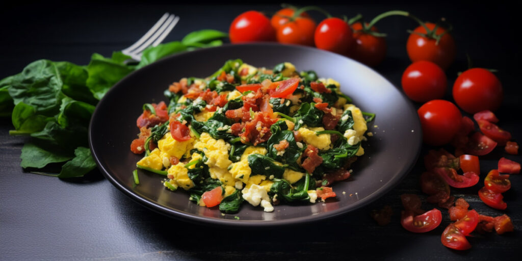 Oeufs brouillés aux épinards et feta